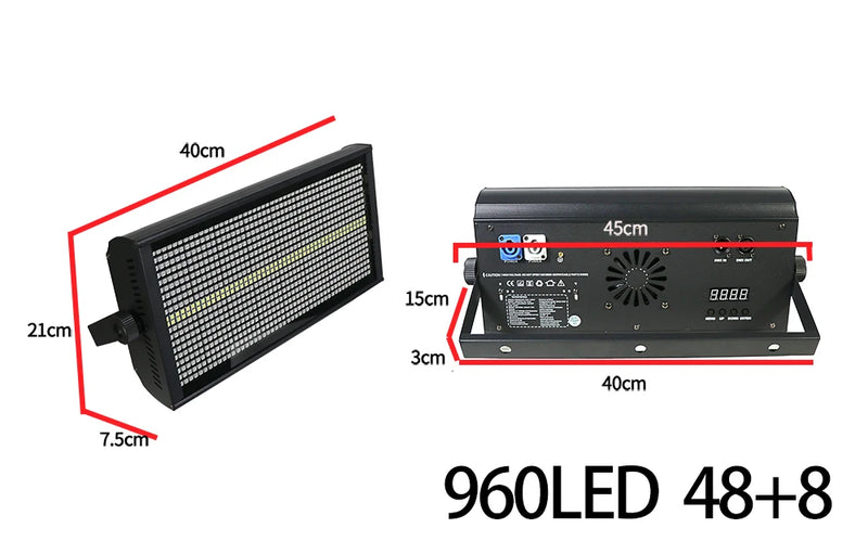 Stroboscope LED 200 W – schéma des dimensions avec l'étrier