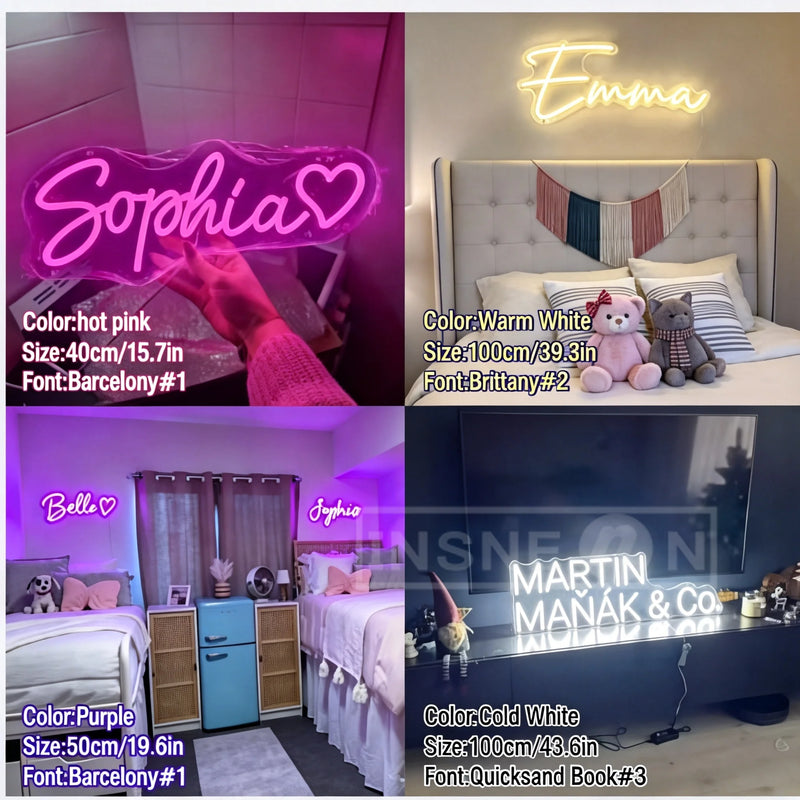 Néon LED personnalisé prénom pour chambre d'enfant, USB, 25 à 55 cm