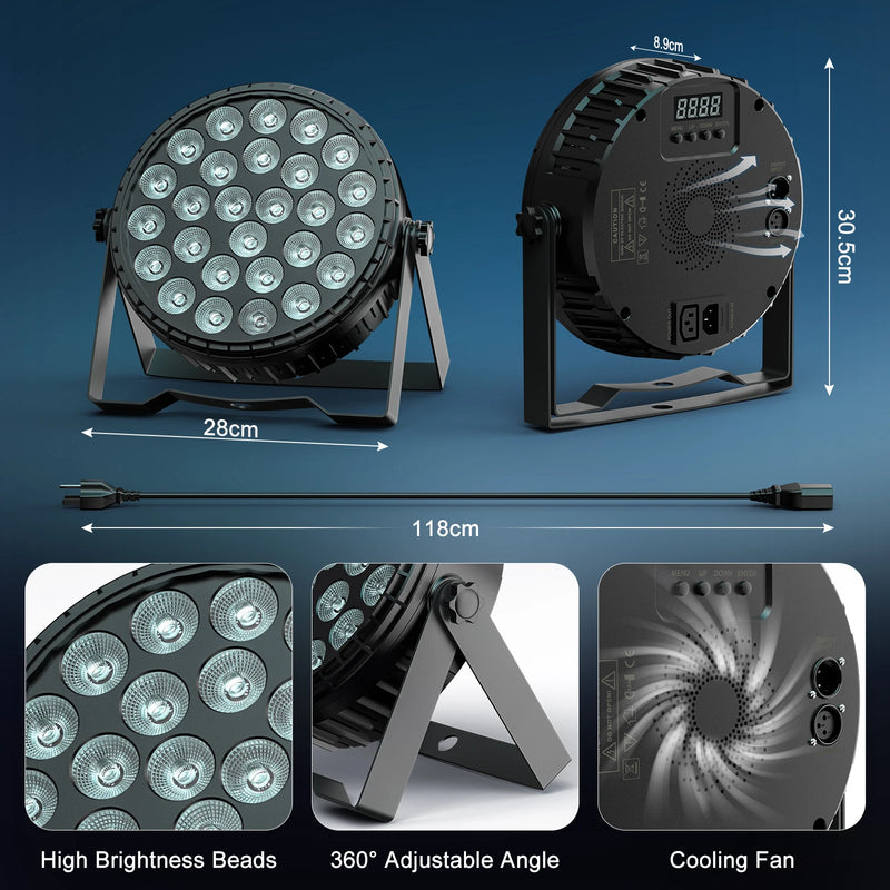 Lot de 4 projecteurs PAR LED plats 27 x 8 W RGBW, télécommande et DMX