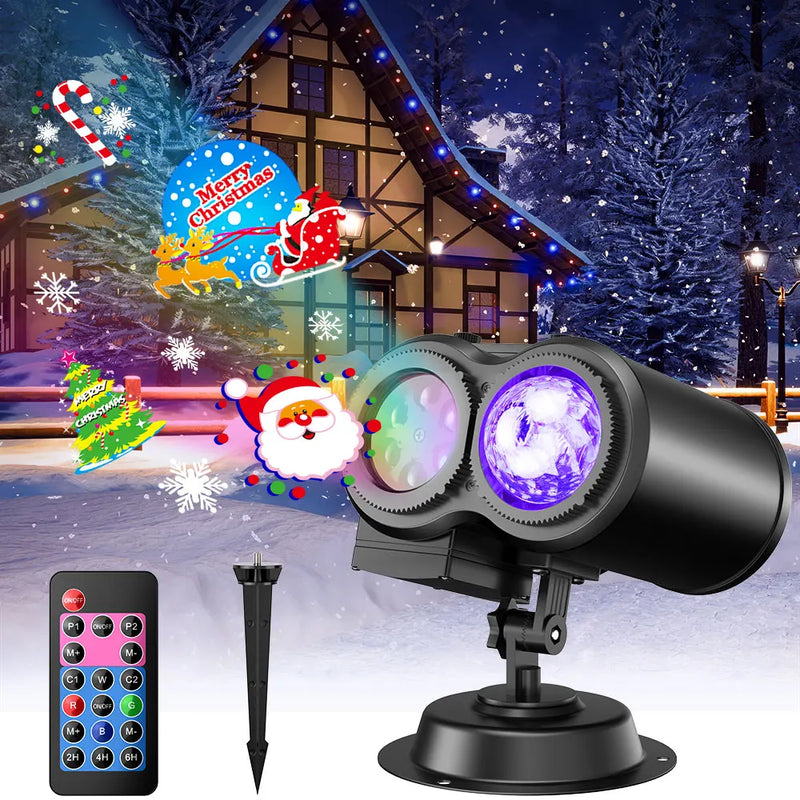 Projecteur Noël extérieur LED 2 en 1, 12 motifs et vagues, IP44