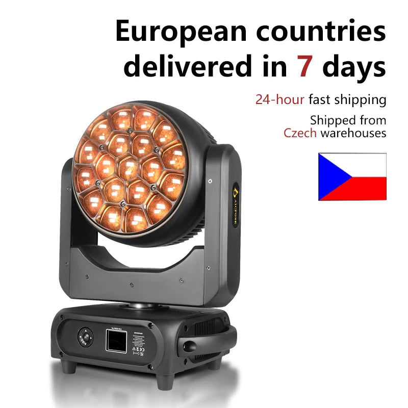 Lyre LED œil d'abeille 19 x 40 W RGBW, zoom 3° à 60°, à l'unité ou par lot