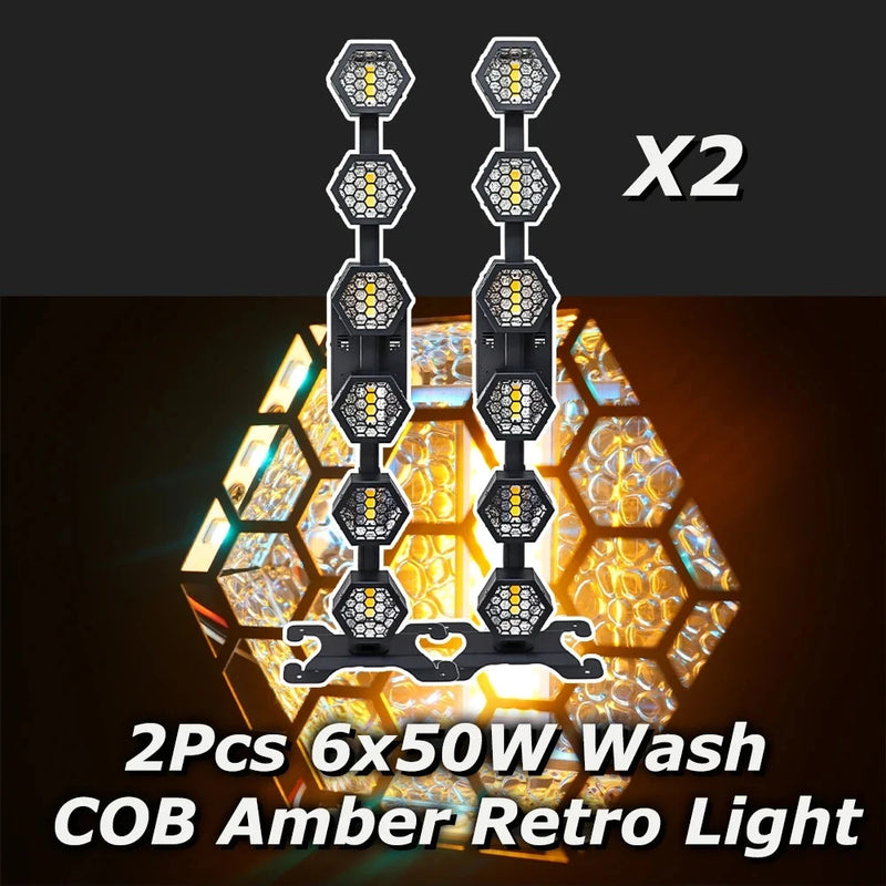 Projecteur vintage en colonne 6 x 50 W ambre et RGB, lot de 2, DMX