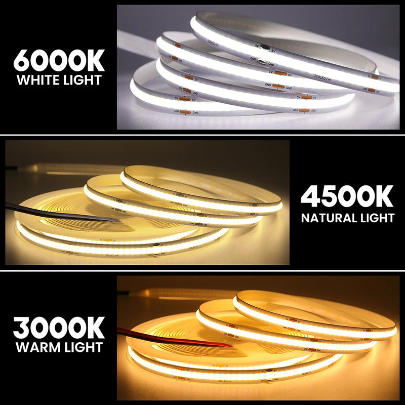 Bande LED COB ultra-fine – teintes blanc froid, blanc neutre et blanc chaud