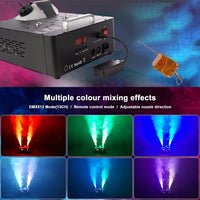 Machine à fumée 2000 W à double tube, DMX 13 canaux, LED RGB et télécommande sans fil