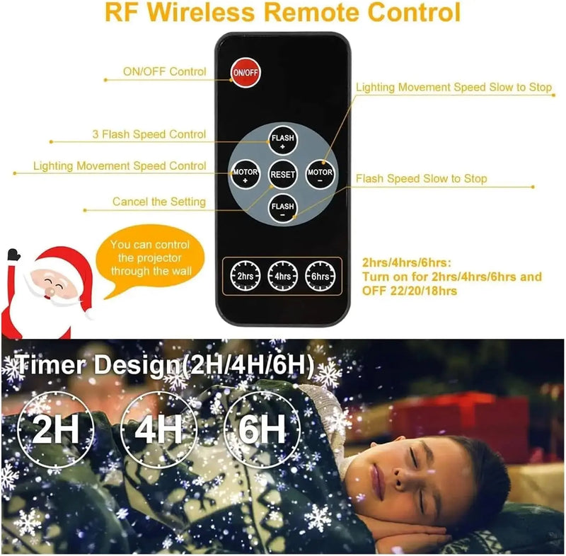 Projecteur de neige de Noël double tête – fonctions de la télécommande et minuterie
