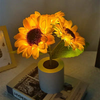 Veilleuse LED tournesol rechargeable USB, 3 fleurs lumineuses en pot, 26 cm