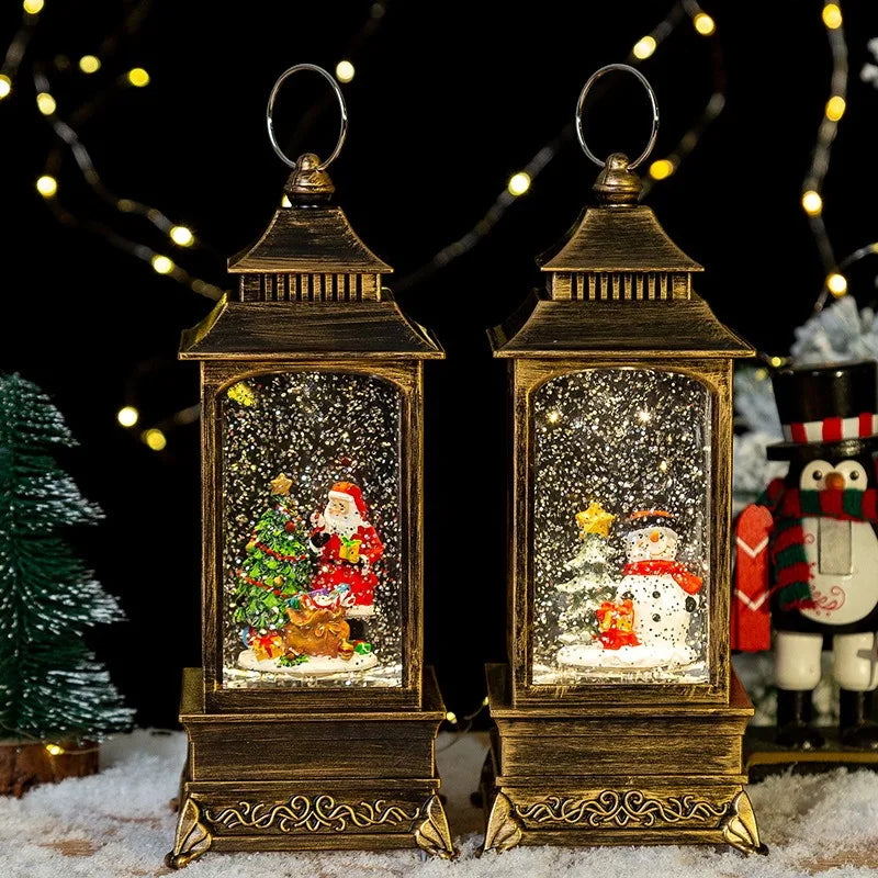 Lanterne de Noël LED boule à neige, scène Père Noël ou renne