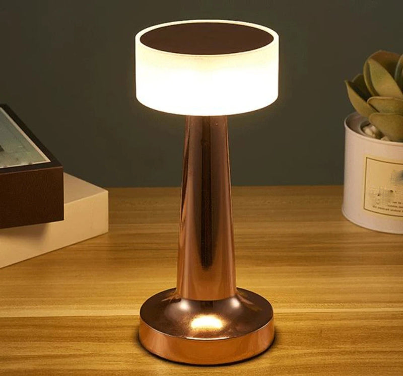 Lampe de table sans fil à pied évasé – version à tête cylindrique, or rose