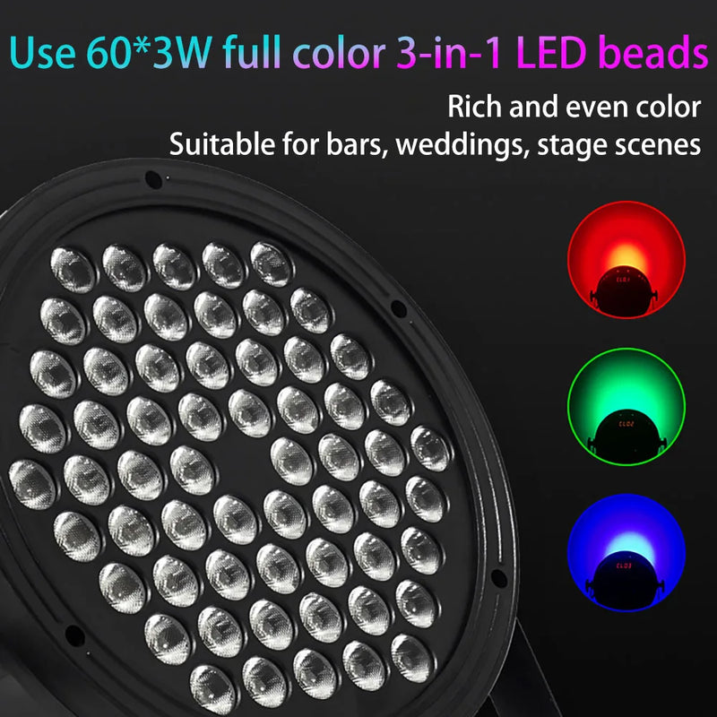 Projecteur PAR LED RGB 60 LED, lot de 12, DMX 512, mode sonore