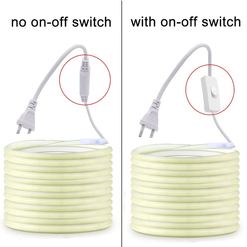 Ruban LED COB 220 V – versions avec et sans interrupteur sur le câble