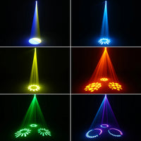 Lyre LED spot 120 W à gobos – six exemples de gobos et de faisceaux colorés