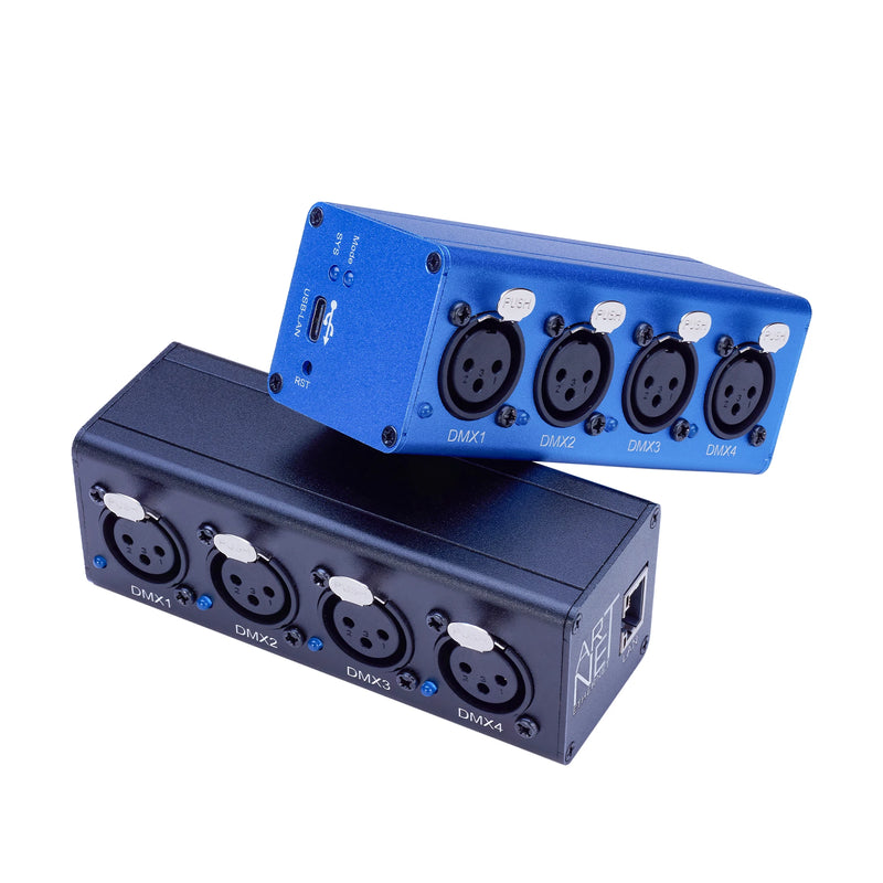 Contrôleur DMX Art-Net – barres compactes 4 sorties DMX, bleue et noire
