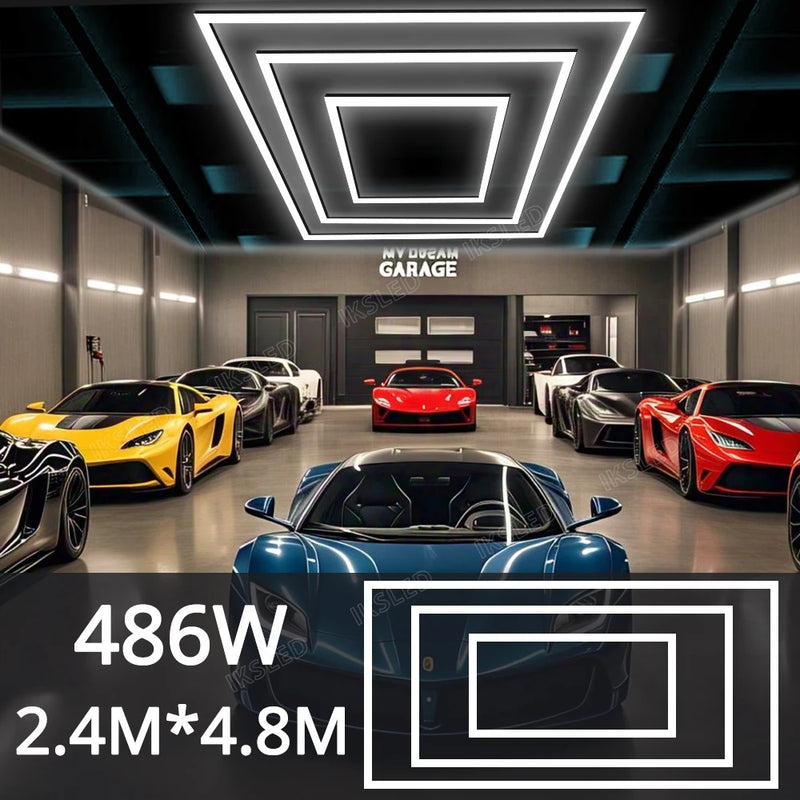 Plafonnier LED garage 6500 K, 5 hexagones, cadres ou croix à chevrons