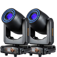 Lot de 2 ou 4 lyres LED 3 en 1 beam, spot et wash à halo RGB, 2 prismes, DMX 20 canaux