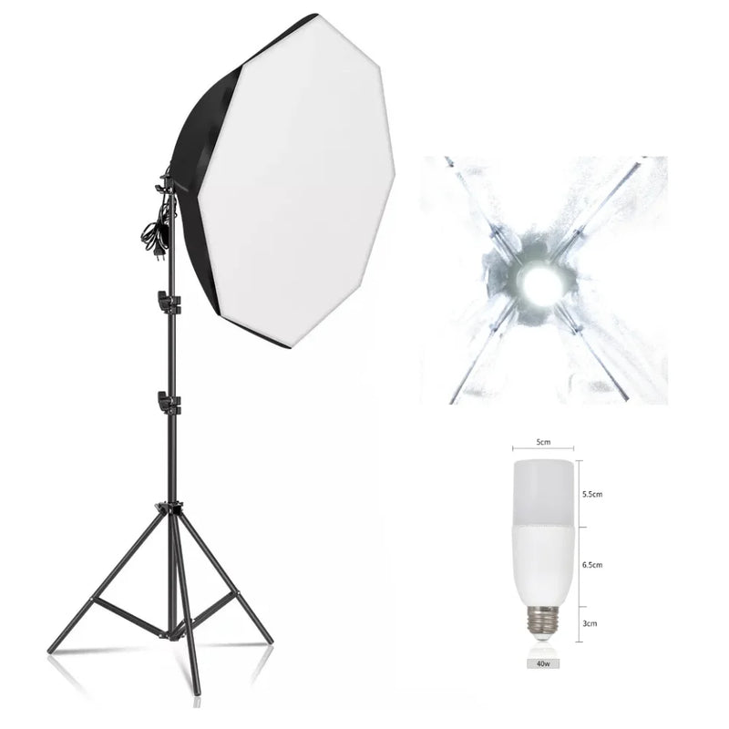 Kit softbox rectangulaire ou octogonal – softbox octogonal sur pied avec ampoule 40 W