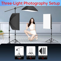 Kit studio photo softbox 50x70 cm, pied 2m, 1 à 3 lumières