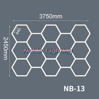 Plafonnier LED hexagonal – schéma du format 13 hexagones, 375 x 245 cm