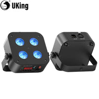 Mini uplight PAR LED sur batterie – deux projecteurs vus de face et de dos avec les connecteurs DMX