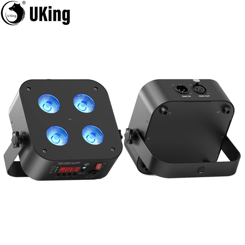 Mini uplight PAR LED sur batterie – deux projecteurs vus de face et de dos avec les connecteurs DMX