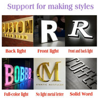 Lettres boîtier 3D – styles d'éclairage : halo arrière, face lumineuse, face et halo