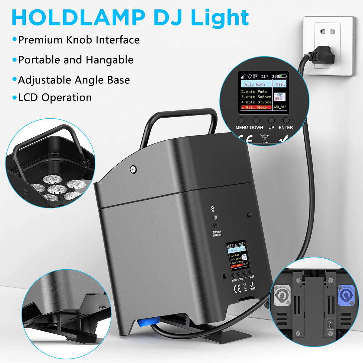 Uplight PAR LED sans fil sur batterie, lot de 4 RGBWA UV avec sac