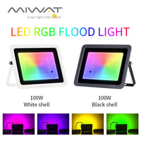 Projecteur RGB IP68 – visuel des coques blanche et noire et des couleurs de lumière