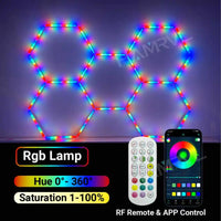 Éclairage LED hexagonal RGB pour garage, de 1 à 11 hexagones, application et télécommande