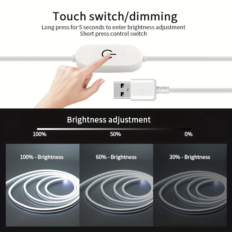 Ruban LED néon USB 5 V à capteur tactile, IP65, 1 à 5 m
