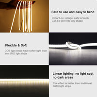 Ruban LED USB COB 5 mm – basse tension 5 V, souple et sans points