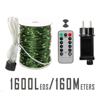 Guirlande fil vert – format 160 m, 1 600 LED avec boîtier d'alimentation et télécommande