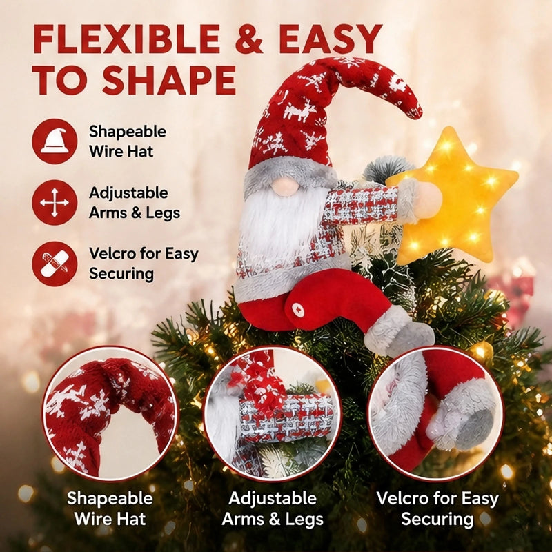 Cimier de sapin lumineux gnome – chapeau modelable, bras et jambes réglables à fermeture velcro