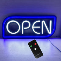 Panneau lumineux OPEN – modèle OPEN blanc, cadre bleu, 53 x 23 cm