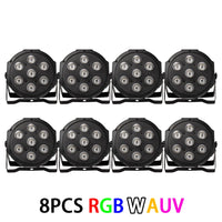 Lot de 8 projecteurs PAR LED 7 x 18 W RGBWA UV 6 en 1, vue de face