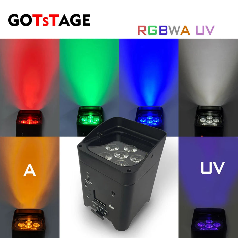 Uplight PAR LED sur batterie 6 x 18 W – six couleurs de LED RGBWA UV et vue de face