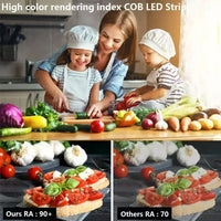 Ruban LED COB haut IRC – rendu des couleurs des aliments comparé