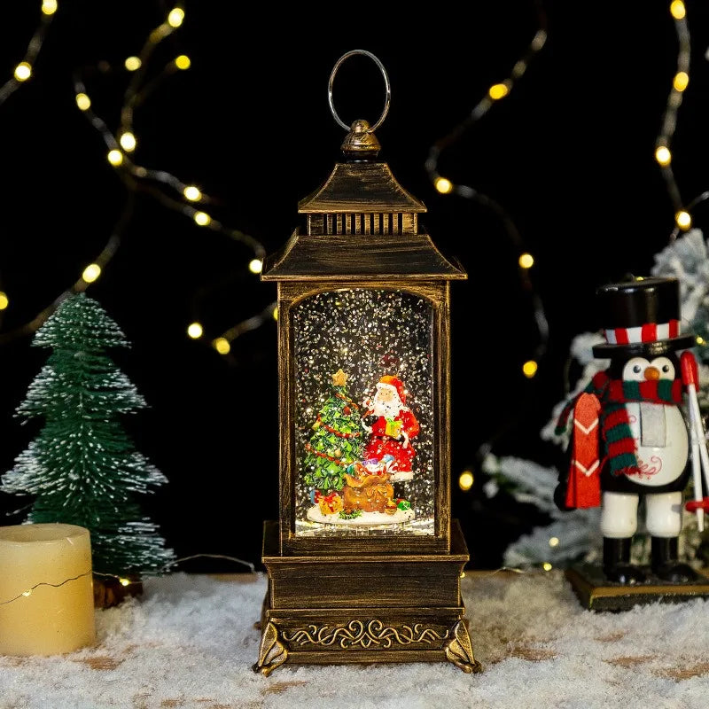Lanterne de Noël LED boule à neige, scène Père Noël ou renne