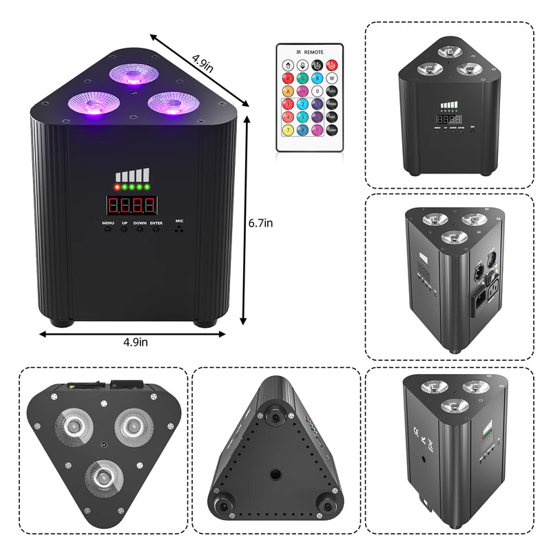 Uplight triangulaire sur batterie RGBW 3 x 4 W, lot de 4 avec télécommande