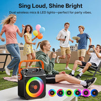 Enceinte karaoké familiale – enceinte lumineuse pendant une fête avec micros sans fil