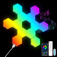 Applique murale hexagonale RGB Bluetooth avec télécommande, lot de 8 ou 12