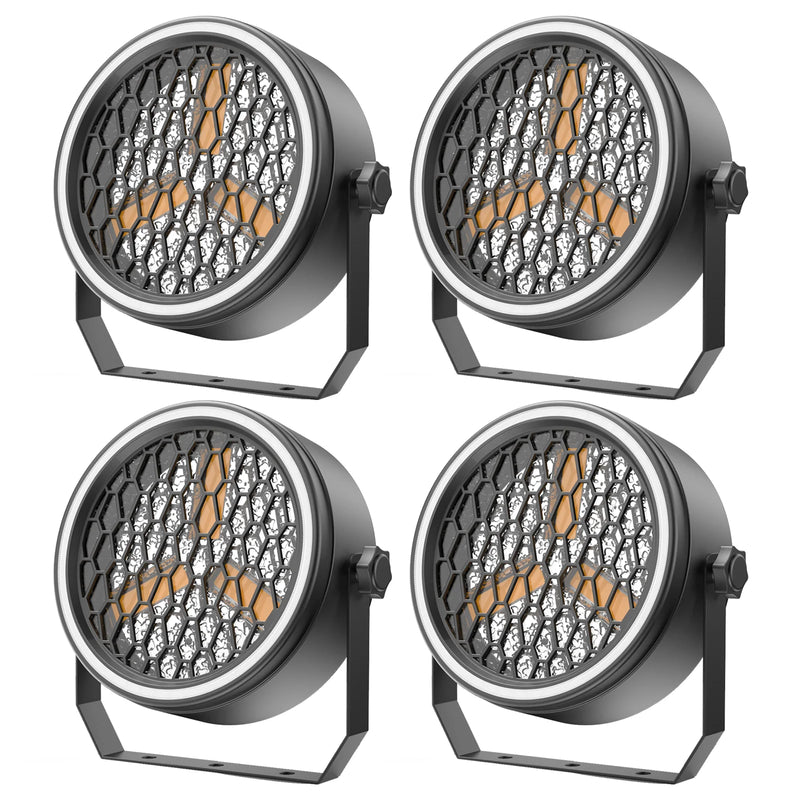 Projecteur PAR vintage à 3 LED COB dorées et 51 LED RGB, DMX, à l'unité ou en lot