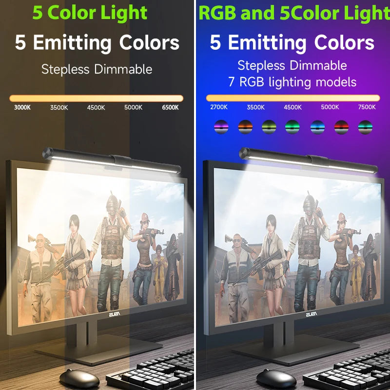 Lampe écran PC LED – barre sur ordinateur portable : 3 couleurs, minuterie de 60 minutes, sans RGB
