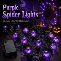 Guirlande lumineuse Halloween araignées violettes, à piles, 5,2 m