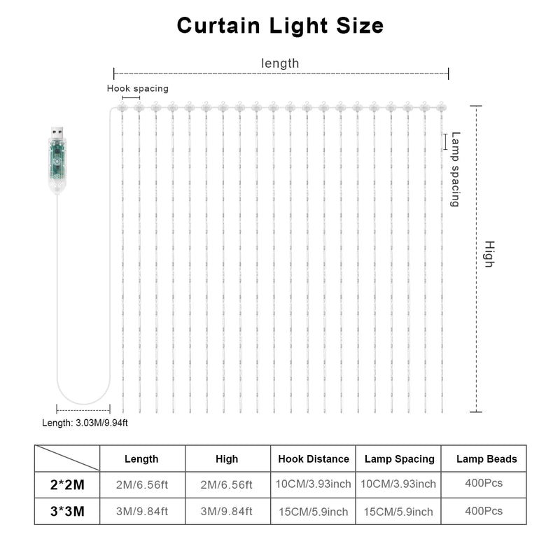Rideau lumineux LED à motifs et texte, application Bluetooth, 2 ou 3 m
