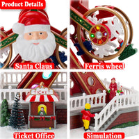 Grande roue de Noël musicale et lumineuse avec Père Noël, 30 cm, USB ou piles