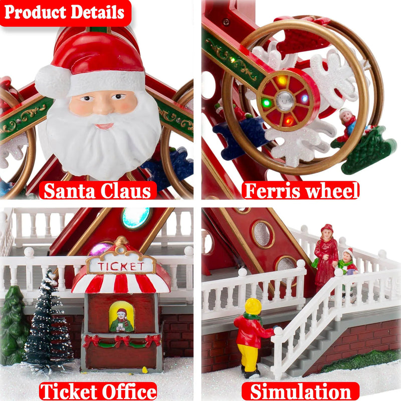 Grande roue de Noël musicale et lumineuse avec Père Noël, 30 cm, USB ou piles