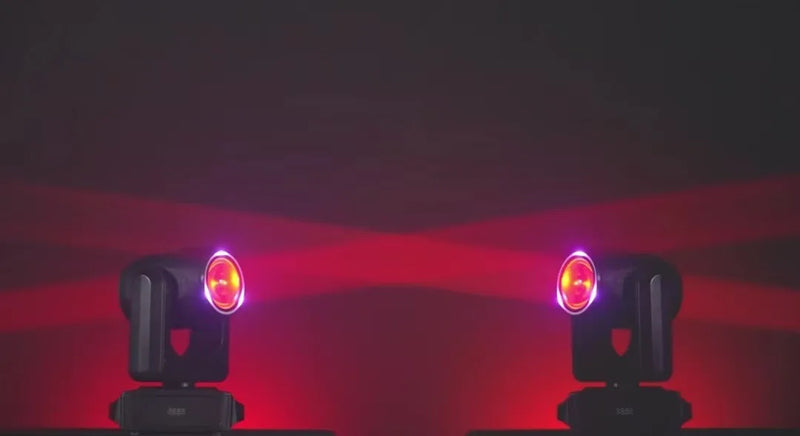Mini lyre LED beam 180 W – deux lyres projetant des faisceaux rouges