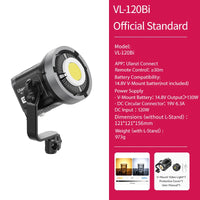 Lumière COB vidéo 120 ou 200 W bicolore ou RGB, application, V-Mount