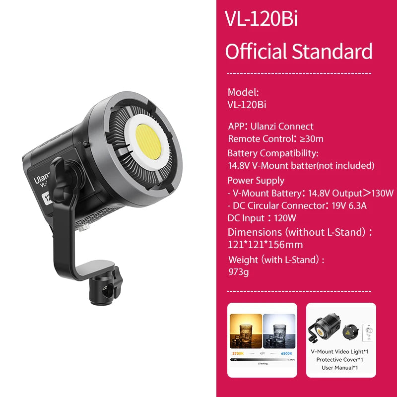 Lumière COB vidéo 120 ou 200 W bicolore ou RGB, application, V-Mount