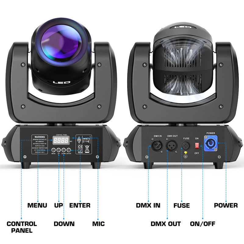 Lyre beam LED 120 W, lot de 2, 7 gobos, prisme à 18 facettes, DMX 12 canaux