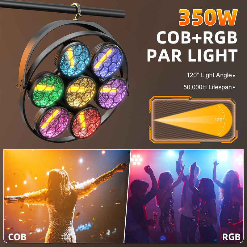 Projecteur vintage 350 W à 7 lentilles – 350 W COB et RGB, angle de lumière de 120° et durée de vie de 50 000 heures